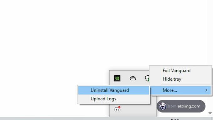 Screenshot showing the uninstall option for Vanguard.