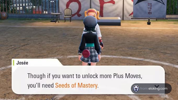 Dialogue about unlocking Plus Moves and Seeds of Mastery in a game.