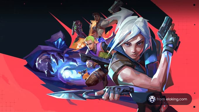 Dynamic action scene featuring Valorant characters with weapons