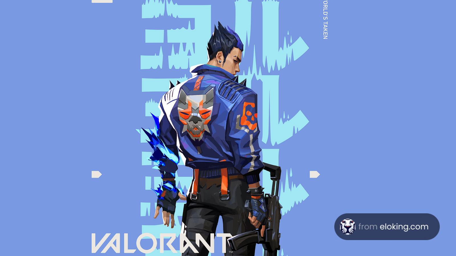 Artistic depiction of a Valorant game character in dynamic pose with futuristic elements