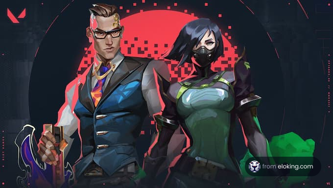Two stylish characters in a digital art scene