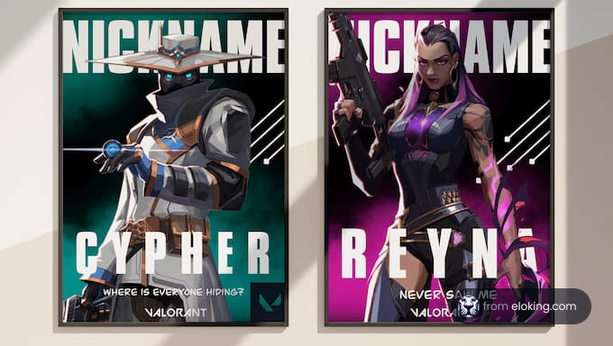 Cypher and Reyna from Valorant in a stylized artwork