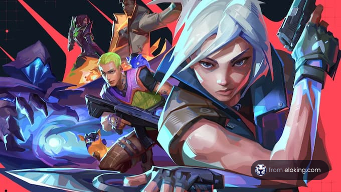 Dynamic character art from Valorant featuring multiple players.
