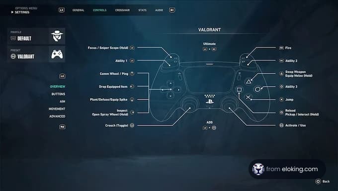 Controller settings interface for Valorant game showing button functions