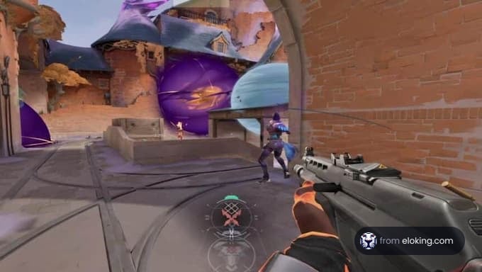 A dynamic scene from a Valorant gameplay featuring players in action.