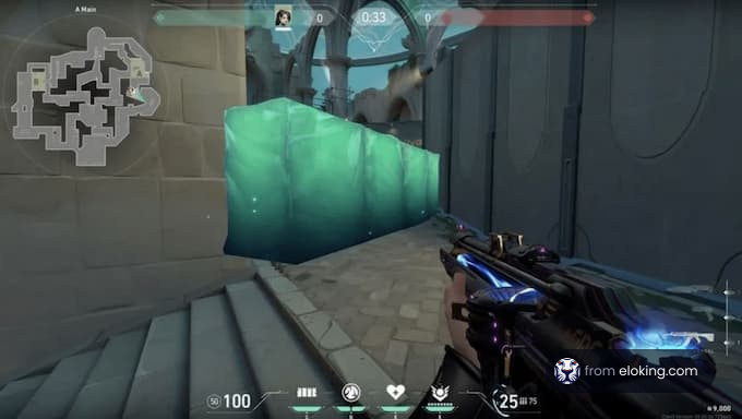Valorant player using an ice wall tactically in game