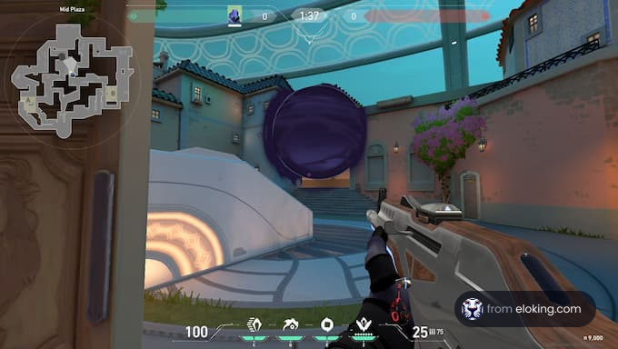 A thrilling moment in Valorant gameplay at Mid Plaza.