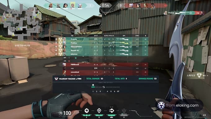 Screenshot of a VALORANT gameplay showing scoreboard and player holding a knife