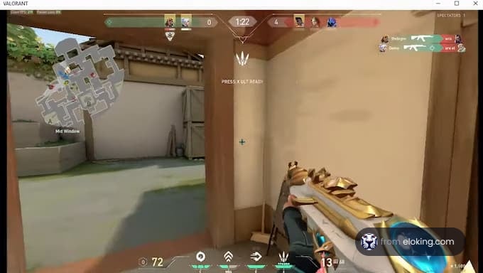 Player navigating a map in Valorant with a golden gun