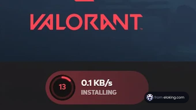 Valorant installation progress showing 0.1 KB/s.