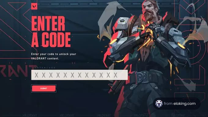 Valorant game character entering a promo code on a digital interface