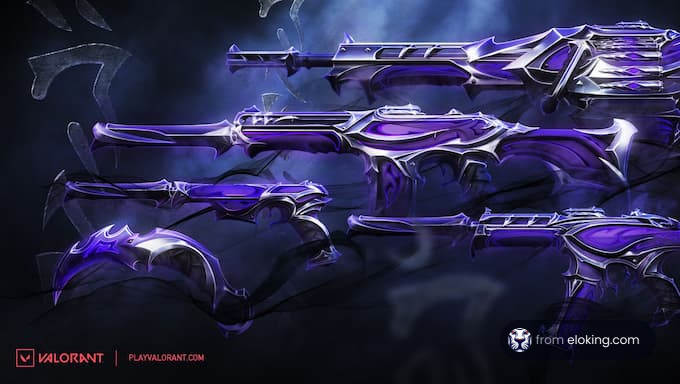 Collection of purple weapon skins from Valorant