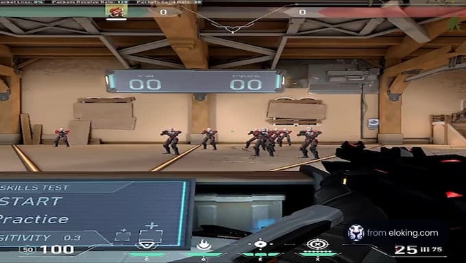 A player in Valorant in the skills test practice mode.
