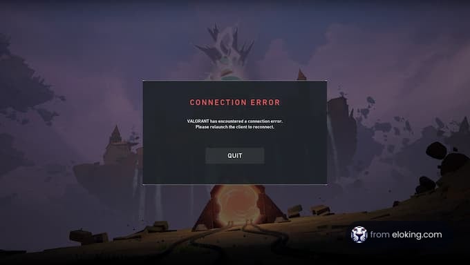 Connection error message displayed in Valorant game.