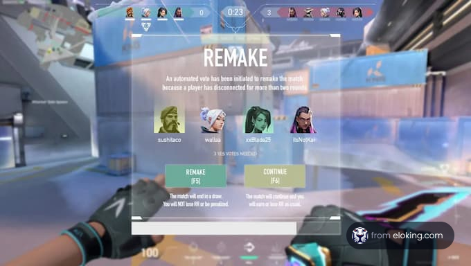 A notification screen in Valorant indicating a match remake due to player disconnection.