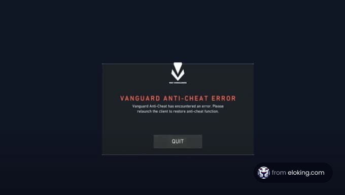 Vanguard anti-cheat error message displayed on screen.