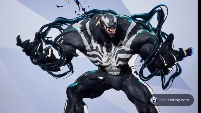 Potężna ilustracja postaci Venoma z dynamicznymi pozami.