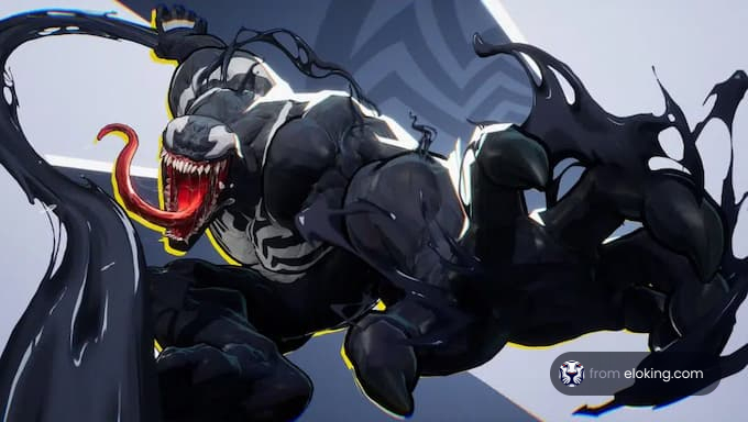 A dynamic illustration of a character with dark colors and an expressive posture.
