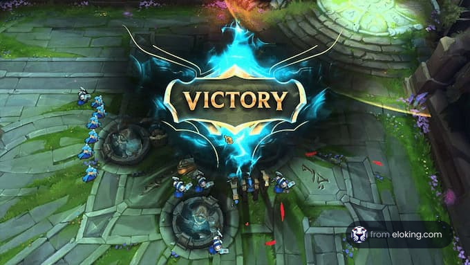 Fantasy game victory screen with vibrant graphics and characters