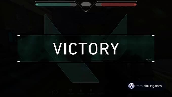 A victorious screen display in a video game with the word 'VICTORY' illuminated in bold letters