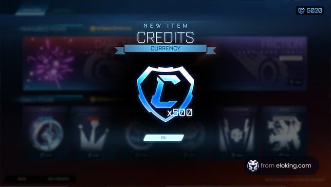 New item notification showing 500 credits in a video game