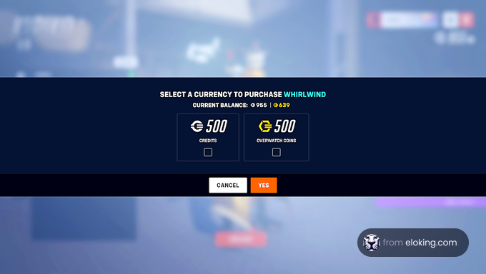 Video game currency purchase interface offering choices between credits and coins