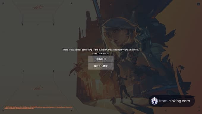 Video game error message screen displaying a female character