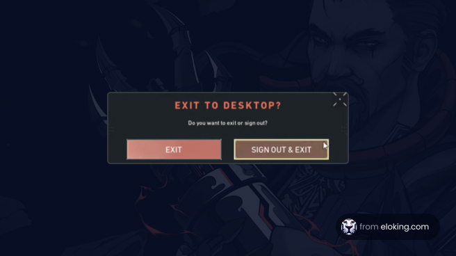 Video game screen showing 'EXIT TO DESKTOP?' with options 'EXIT' and 'SIGN OUT & EXIT'