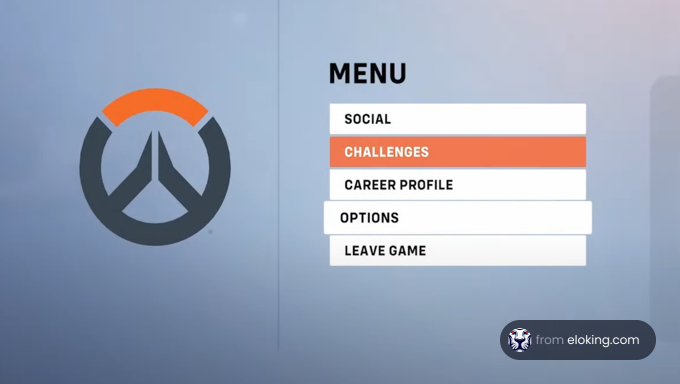 Video game menu screen with options including Social, Challenges, Career Profile, Options, and Leave Game