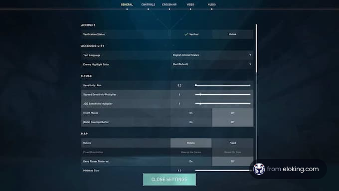Video game settings interface showing general, controls, and other options
