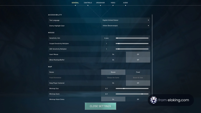Video game settings menu interface showcasing accessibility and mouse control options