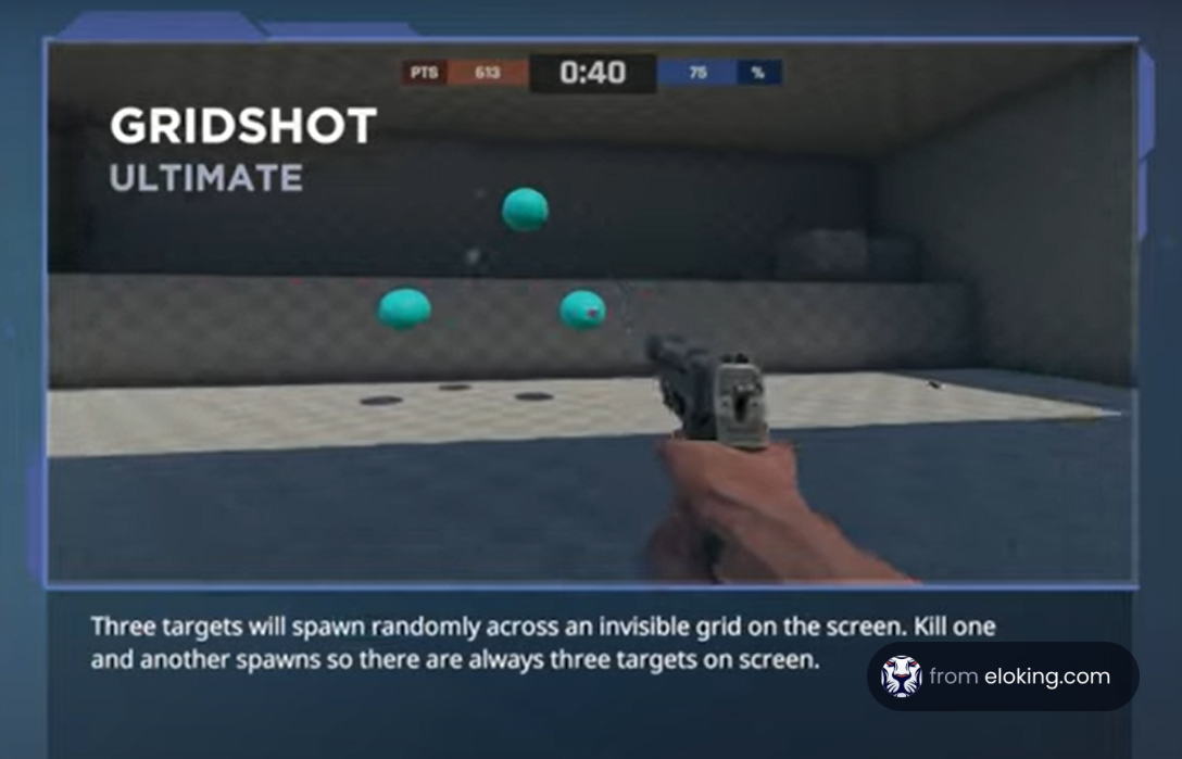 Player practicing aim in Gridshot Ultimate training simulation
