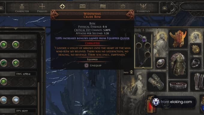 Widowfall Crude Bow in Diablo game interface