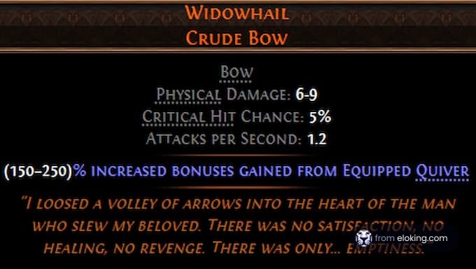 Widowhail Crude Bow stats showing damage and abilities.