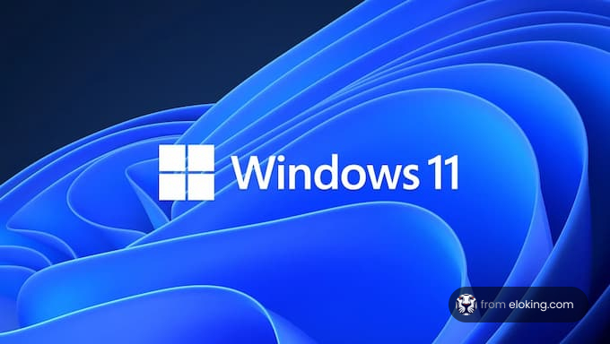 Windows 11 logo on a blue abstract wave background