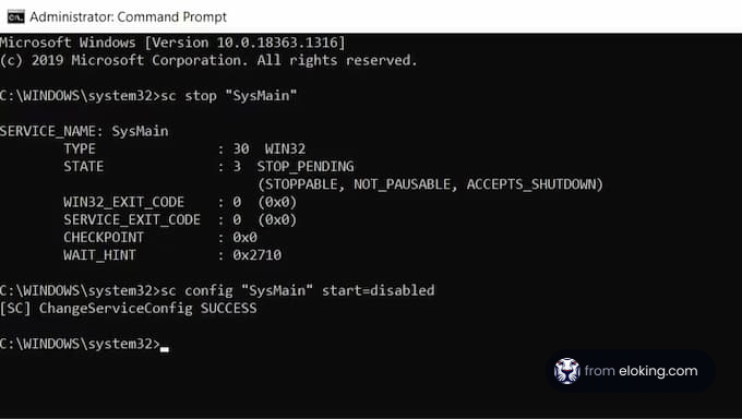 Screenshot of Windows Command Prompt showing system configuration commands