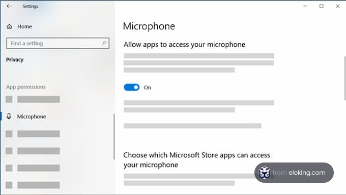 Windows settings screen showing microphone access options