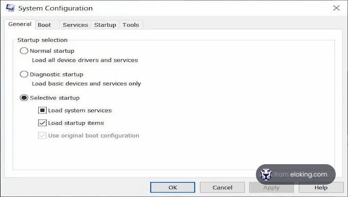 Windows System Configuration boot options dialog box