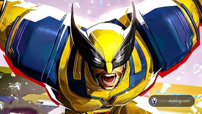 A powerful hero illustrated in vibrant colors, showcasing an intense action pose.