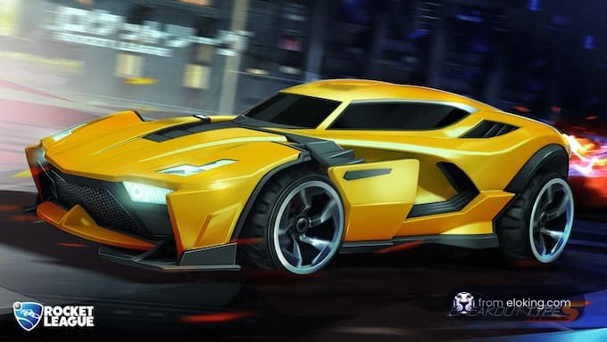 Yellow sports car speeding in a futuristic city