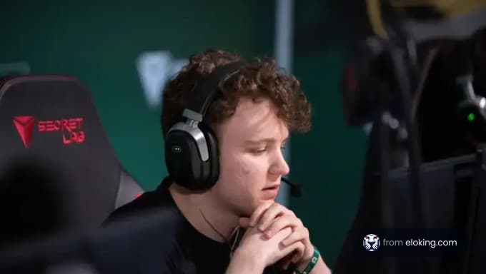 Young male gamer deeply focused in an esports event